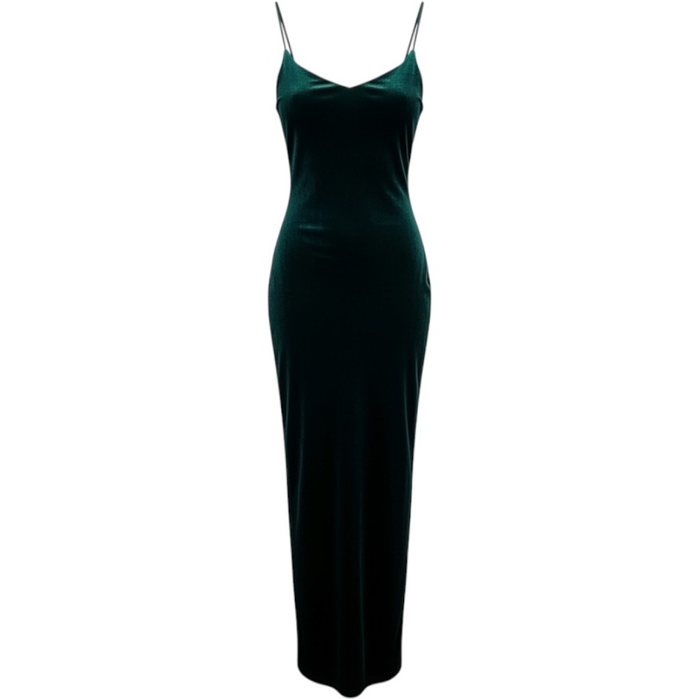 Teeze Me Y2K Emerald Green Velvet Front Slit Maxi Dress Size 1 Garden Fairy